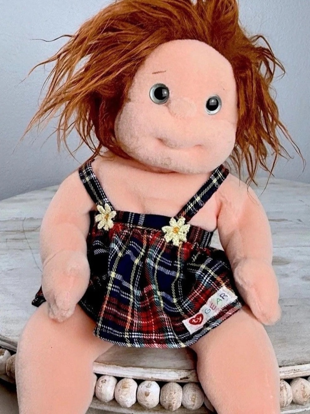 Ginger VTG Rare TY beanie babies Kids Plush Doll Plaid Dress 1999 red hair